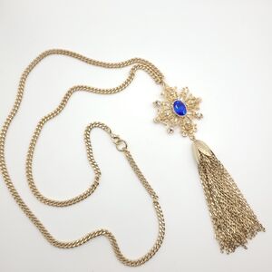 Vintage Gold Tassel Pendant on Long Chain